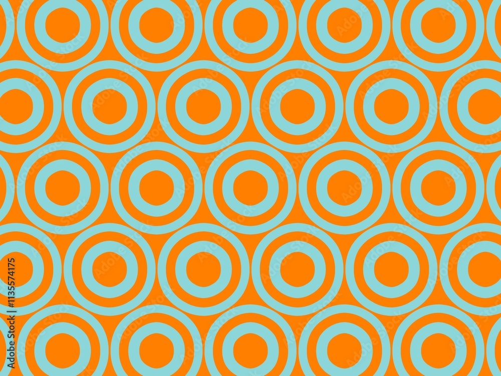 Wall mural a vibrant and retro abstract background with a seamless pattern of overlapping orange and blue circl