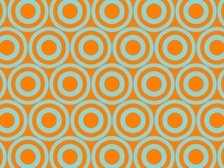 A vibrant and retro abstract background with a seamless pattern of overlapping orange and blue circles.