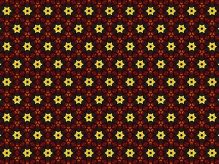 Seamless pattern with yellow stars on a dark background with red and orange accents.