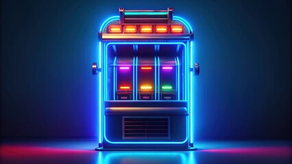 Obraz premium Neon slot machine displaying jackpot 777 in a futuristic render, neon, slot machine, jackpot, 777, futuristic, render, glowing