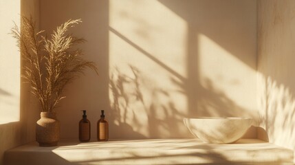 Serene Minimalist Bathroom Still Life in Warm Sunlight