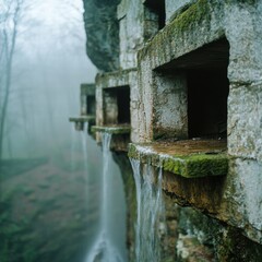 Serene waterfall flowing through mossy rocks