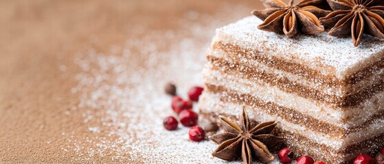 Festive holiday cake with spices and berries