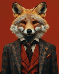 Fototapeta premium A fox is wearing a coat and tie and smiling