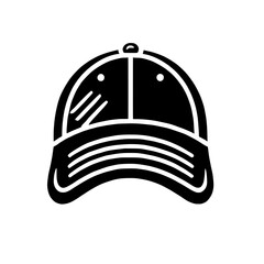 Baseball Cap Icon: A simple yet stylish icon of a classic baseball cap with a curved brim, perfect for branding, sportswear, or casual apparel.  