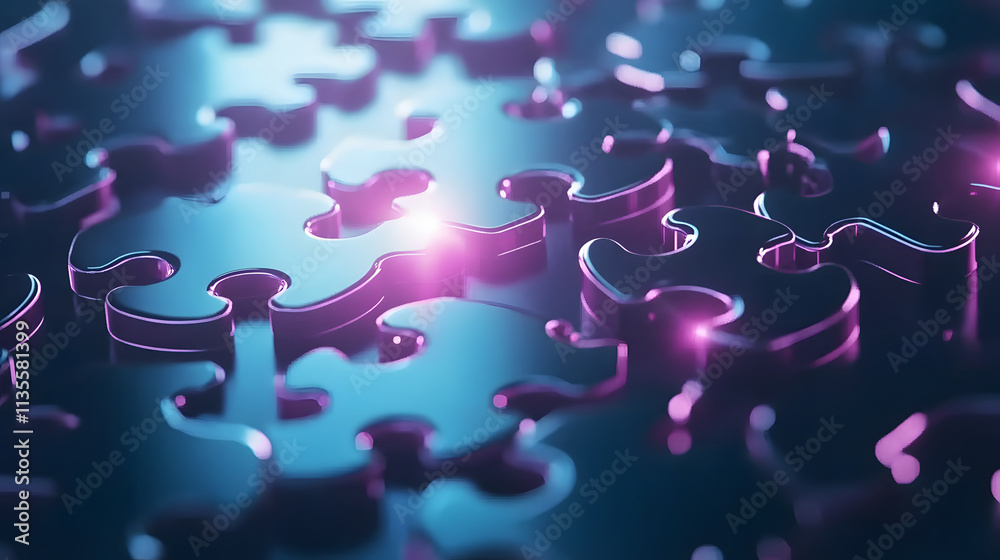 Poster Puzzle pieces forming connection abstract design digital art tech environment close-up view