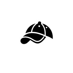 Baseball Cap Icon: A simple, bold silhouette of a classic baseball cap. Perfect for sports, fashion, or casual designs.