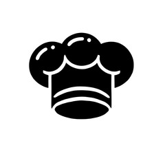 Chef Hat Icon: A bold and simple black silhouette of a chef's hat, perfect for culinary branding, menus, and restaurant designs. This minimalist icon evokes professionalism, skill.