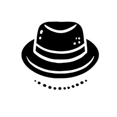Stylish Fedora Hat: A bold and stylish fedora hat, illustrated in a simple, minimalist black and white design, perfect for fashion, vintage, and lifestyle projects. 