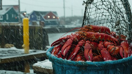 Snowy Lobster Catch: A Winter's Day at the Harbor