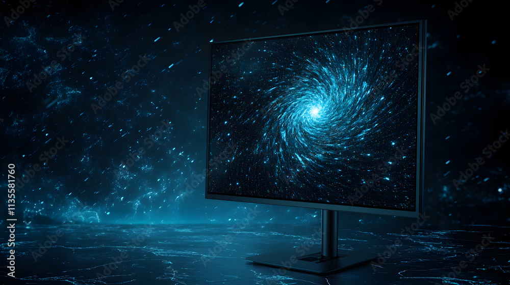 Poster dynamic cosmic swirl abstract art in a futuristic digital space