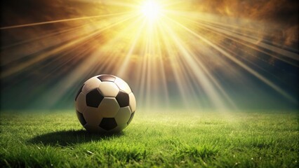 Soccer ball in grass with shaft of sunlight , sports, soccer, football, field, grass, sunlight, outdoor, summer