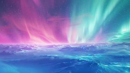 Digital Rendering of Aurora Borealis over Snow-Covered Mountains