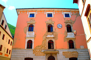 PIORACO, ITALY - JULY 23, 2024: Via Lampleto Eustacchi. Lampleto Eustacchi, director of Pioraco's paper mill, is celebrated for his innovative leadership and commitment to the territory