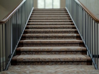 Staircase with wooden steps and metal railings