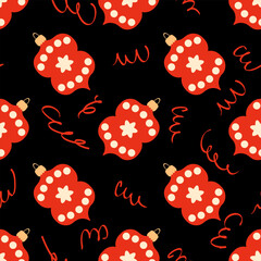 Chinese New Year lantern and confetti night seamless pattern. Perfect print for fabric, textile, greeting card, wrapping paper. Retro style vector illustration.