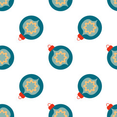Retro style Christmas ball ornaments flat seamless pattern. Perfect print for fabric, textile, greeting card, wrapping paper. Geometric vector illustration.