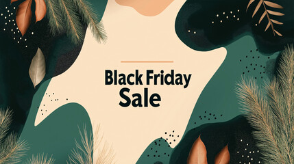 Modern minimalist Black Friday sale banner natural greenery scenic landscape organic pattern sustainable shopping campaigns nature promotion clipart leaves wallpaper clipart marketing shop handwriting