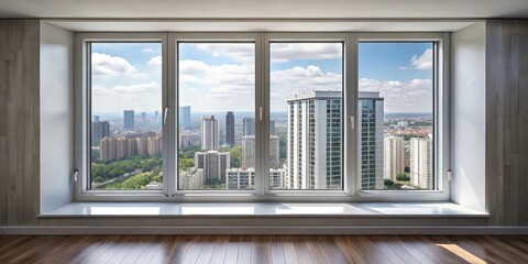 Metal-plastic window in modern apartment with city view , window, metal-plastic, apartment, residential building