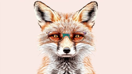 Creative studio whimsical fox illustration with glasses - digital art close-up perspective