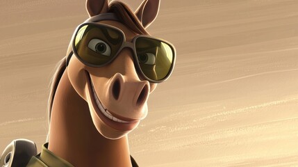 Adventurous cartoon horse character in a desert landscape animated artwork whimsical viewpoint