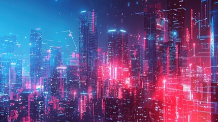 Fototapeta premium Neon Cityscape Digital Art Futuristic Metropolis