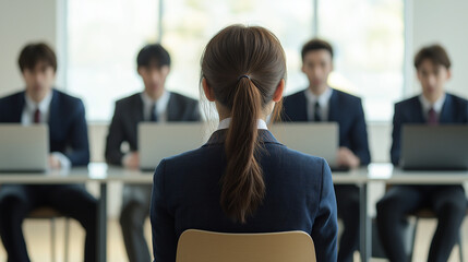面接を受ける就活生