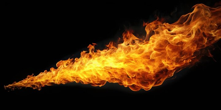 Realistic fire flame on black background for a flame thrower, fire, flame, heat, hot, burning, danger, inferno, blaze, ignite