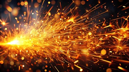 Detail of fiery sparks flying in the air against a dark background, fire, sparks, flames, heat, energy, glowing, abstract