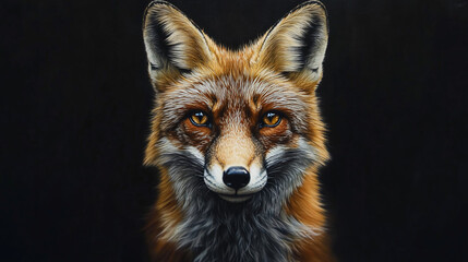 Fototapeta premium Close-up portrait of a red fox against a black background.