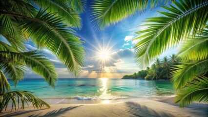 Fototapeta premium Experience the ultimate tropical relaxation with a sun-kissed vibe , Summer, Bliss, Sun, Tropical, Relaxation, Vacation