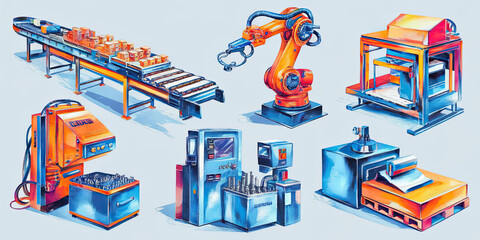 Fototapeta premium Automated Industrial Machinery Robotics Factory Equipment Manufacturing Process Conveyor Belt