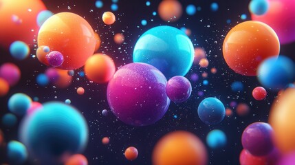 Colorful Abstract Spheres in Space with Bokeh Effect and Highlights