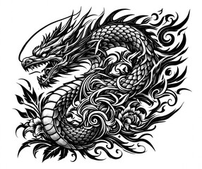 Fototapeta premium TRIBAL TATOO トライバル タトゥ 刺青 和柄 龍 Dragon 