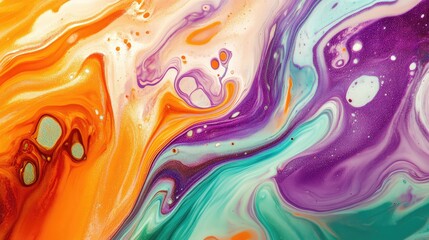 Fototapeta premium Vibrant Abstract Fluid Art with Swirls of Orange, Purple, and Teal