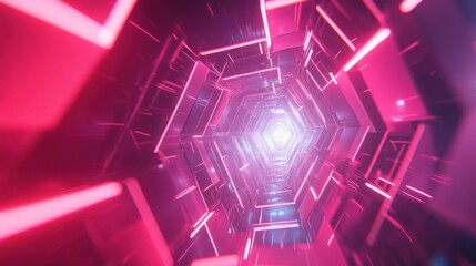 Neon Pink Hexagonal Tunnel: A Futuristic Digital Escape