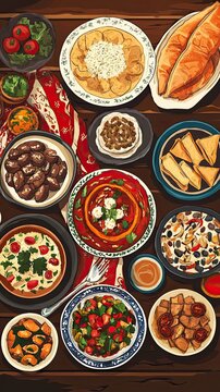 A Delicious Spread Of Various Middle Eastern Dishes