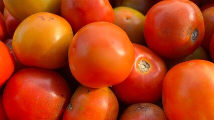 Fresh and raw vegetables the market. Fresh potatoes, bel peppers, tomatoes, zucchini, eggplant and green beans for sale at vegetable market, close up. Organic vegetables at local market.	
