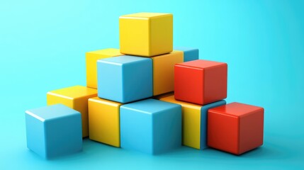 Naklejka premium Colorful Building Blocks Stacked on a Blue Background in Creative Arrangement