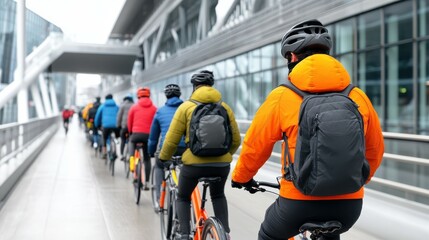A group of people riding bikes on a bridge