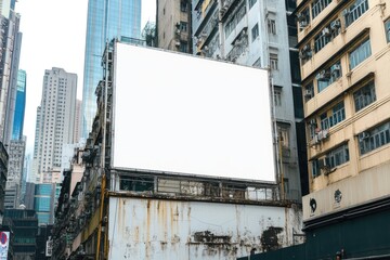 Blank billboard on building in city.