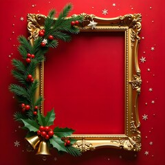 christmas frame with christmas tree branches