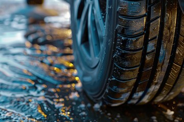 Sharp Picture of CloseUp of a Car Tire Detail and Durability