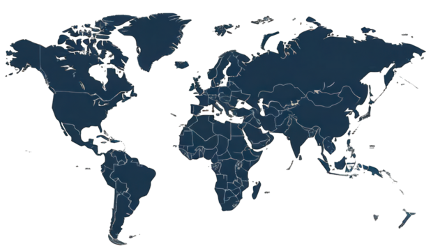 A world map highlighting various global locations and routes.