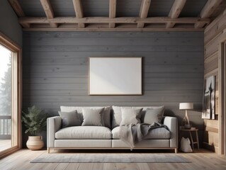 cozy log cabin interior background, Cloudy Gray wall background, home interior design