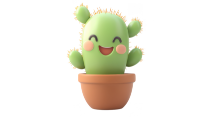 Cheerful Cartoon Cactus in a Pot
