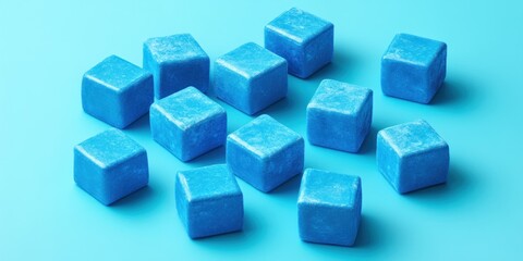 Obraz premium Blue cubes scattered on a light blue background.