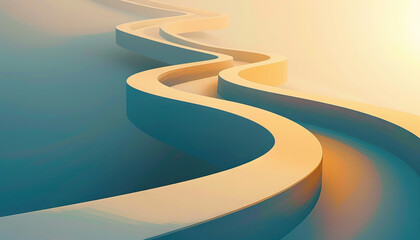 Abstract Curved Pathways in Teal and Yellow