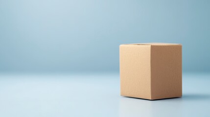 Obraz premium Simple Brown Cardboard Box on Light Blue Background