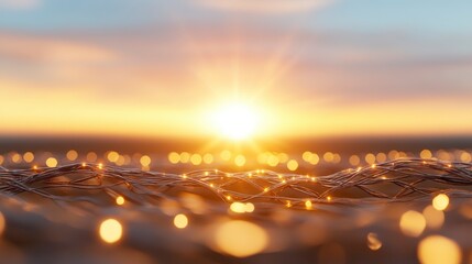 Obraz premium Golden Network Cables at Sunset Abstract Connectivity